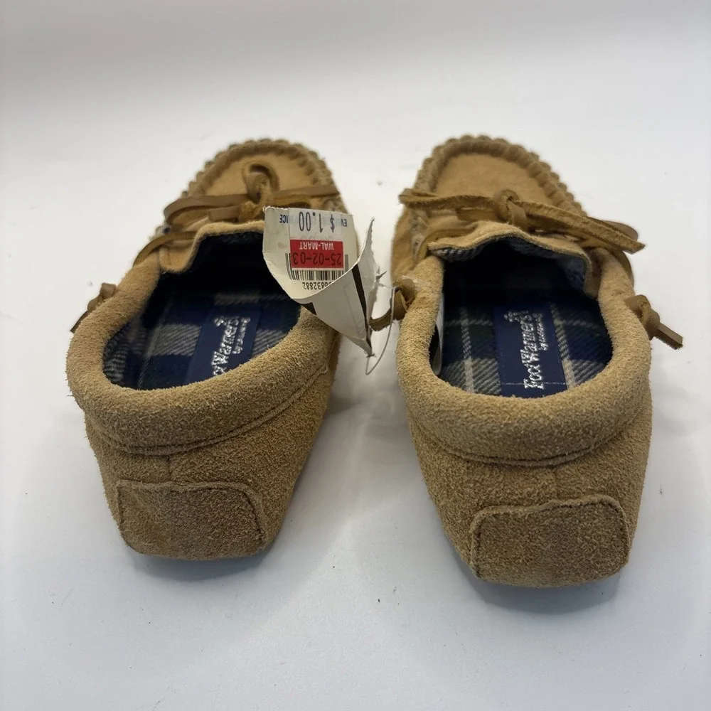 Vtg FootWarmers By Laguna Suede Moccasin Slippers Flannel Lined Sz 10 Toddler